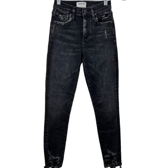Agolde Womens Black Wash Distressed Sophie Crop Denim Jeans Sz. 25 - Picture 1 of 10
